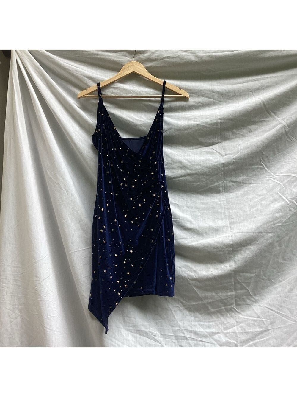 Unbranded blue velour body con dress with star design, size medium